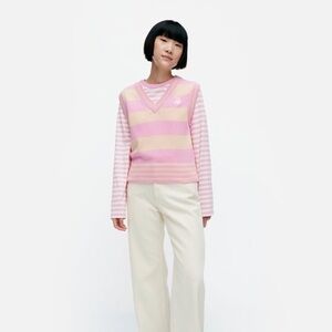Marimekko Siete Maalis Patja Sweater Vest Size XS NWOT Pink Cream Stripe